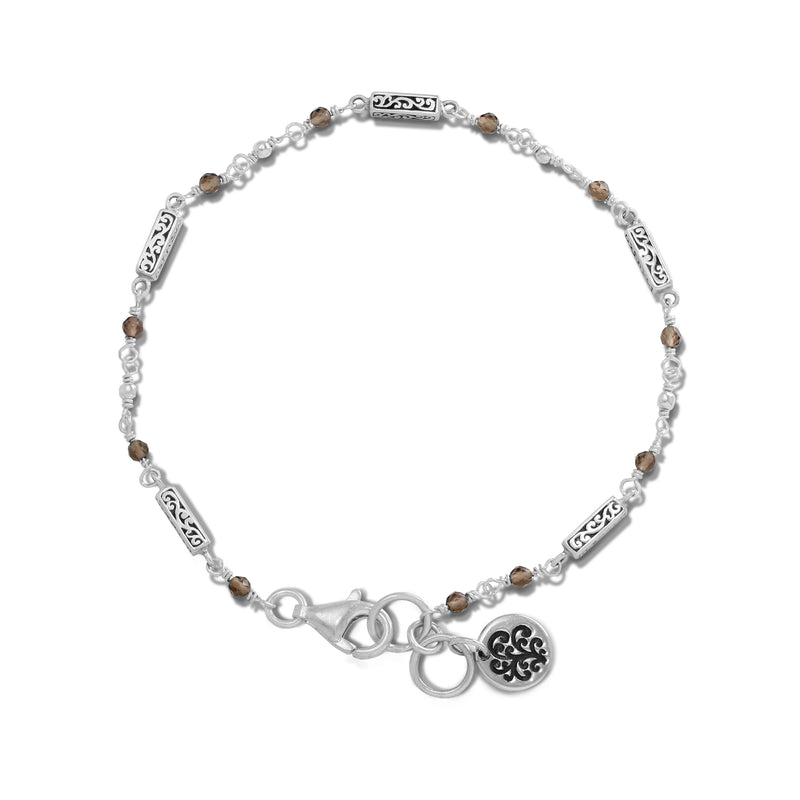 Smoky Quartz Beads & LH Scroll Bar Wire-Wrapped Bracelet