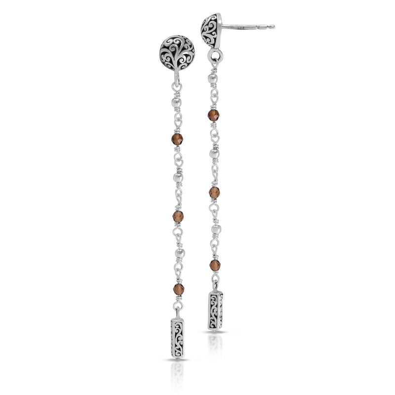 Smoky Quartz Beads With LH Scroll Bar Drop Post Earring