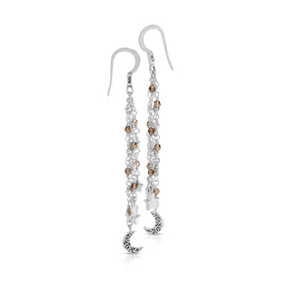 Smoky Quartz with Crescent Moon Dangle Waterfall Earring