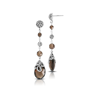 Smoky Quartz Teardrop Linear Dangle Post Earring