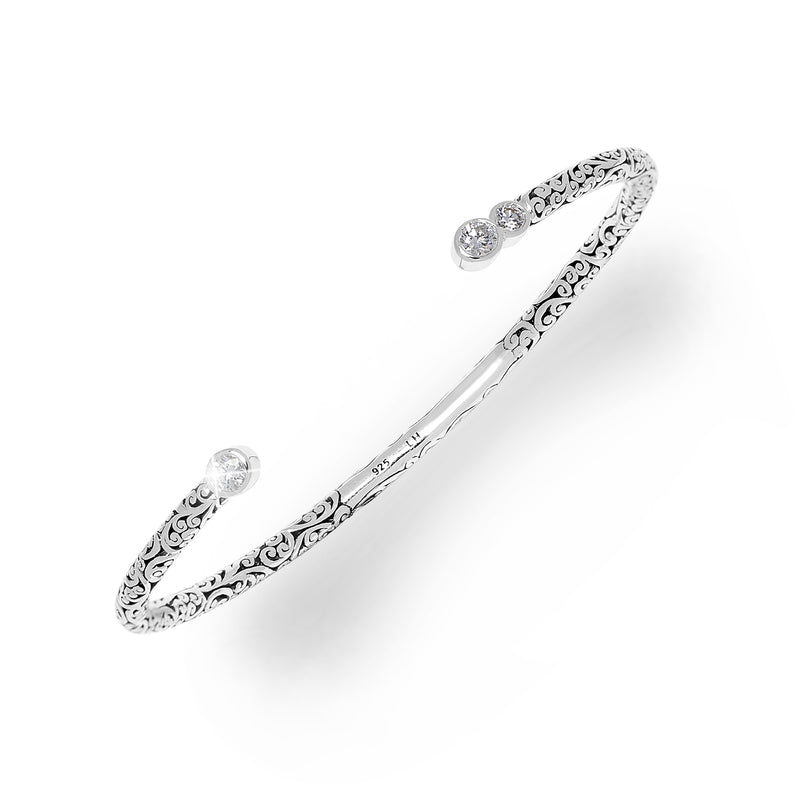 Diamond (0.33 CT) Dot Collection with 3 Diamond and Classic Intricate Signature Lois Hill Scroll Cuff (3mm wide)