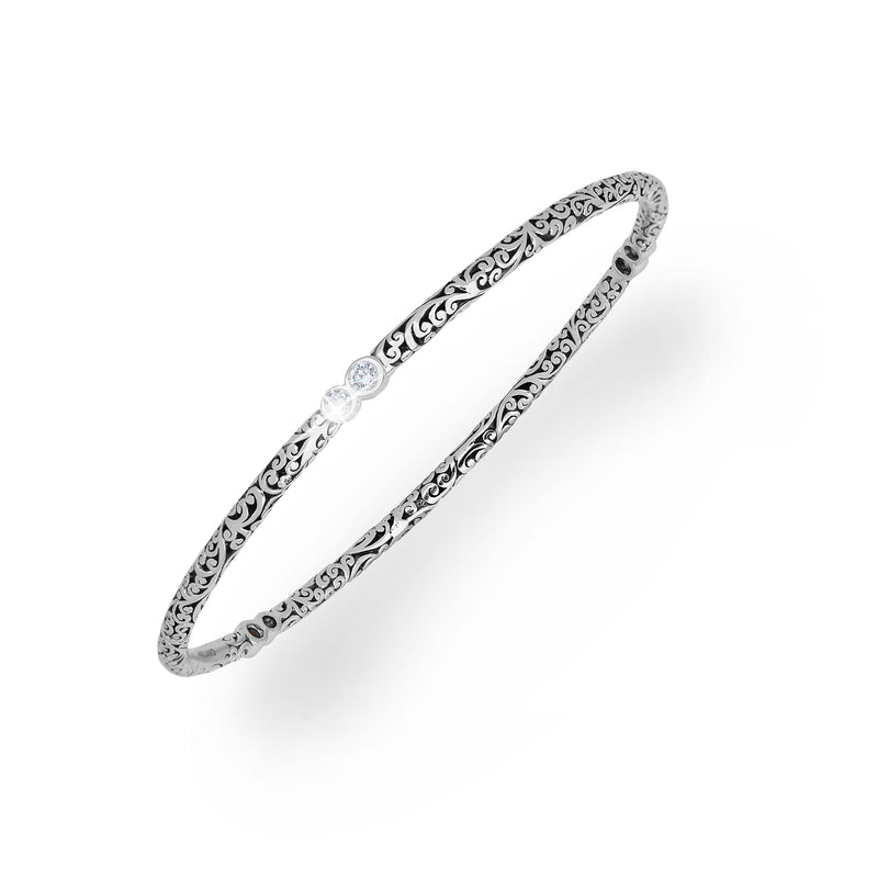 2 Diamond (0.41 CT) Dot with Classic Intricate Signature Lois Hill Scroll Bangle Bracelet (3mm)