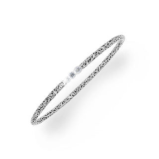 3 Diamond (0.22 CT) Dot with Classic Intricate Signature Lois Hill Scroll Bangle Bracelet (3mm)