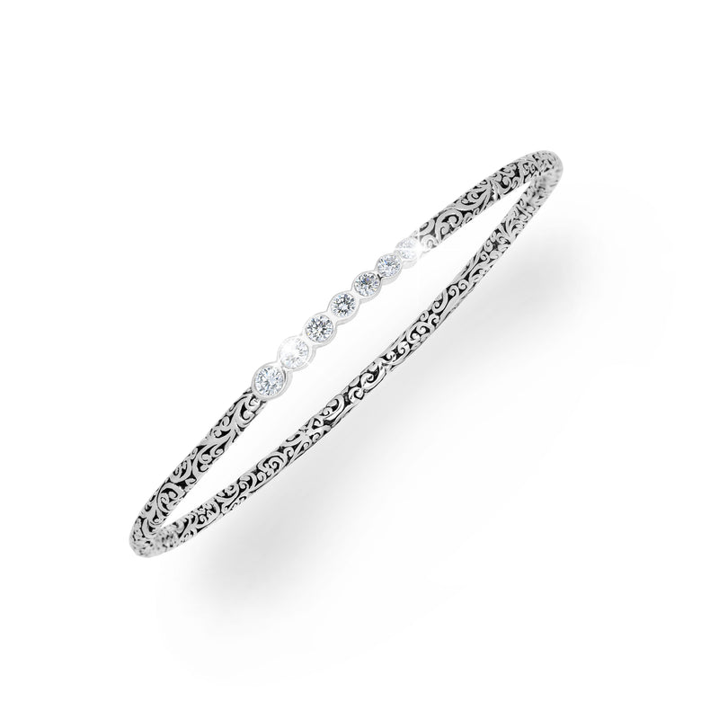 7 Diamond (0.59 CT) Dot with Classic Signature Lois Hill Scroll Bangle Bracelet (4mm)