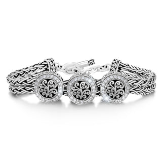 Woven Bracelet w/Round Signature Scroll and White Diamond Accents Bracelet.