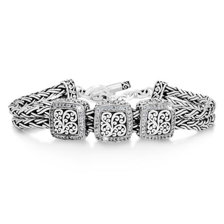Woven Bracelet w/Square Signature Scroll and White Diamond Accents Bracelet