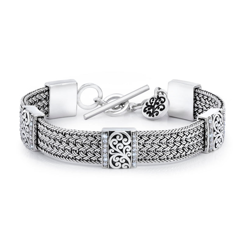 Lois Hill Textile Weave Bracelet and Diamond (0.70 CT) Outline with Classic Signature Lois Hill Scroll ID Stations (61mm*47mm)
