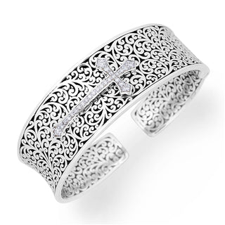 Large Cutout Cuff w/Diamond Cross - Lois Hill Jewelry