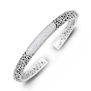 Pave Diamond (0.40 CT) Oval with Intricate Signature Lois Hill Scroll Hinged Cuff