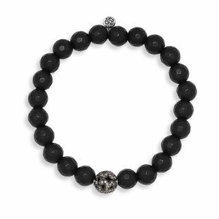 Black Onyx Bead and Diamond (0.51 CT) Ball Bracelet (9mm Diameter)