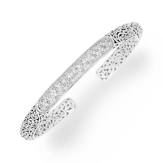 Small Carved Scroll and Diamond Cuff