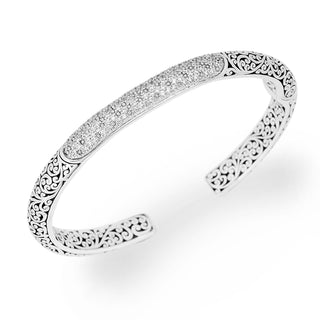 Small Carved Scroll and Diamond Cuff
