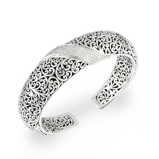 LH Scroll Cuff with Pave White Diamond Accents