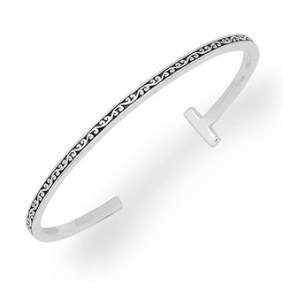 LH Signature Sterling Silver Scroll Slim Cuff with White Diamond Bar - Lois Hill Jewelry