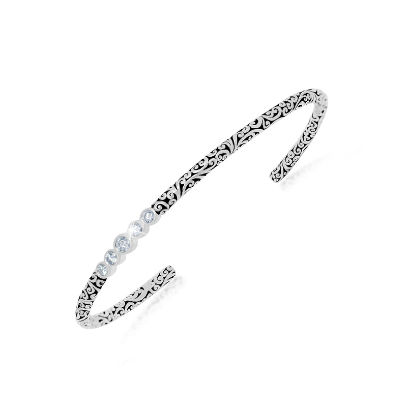 5 Diamond (0.41 CT) Dot with Classic Intricate Signature Lois Hill Scroll Cuff Bracelet (3mm)