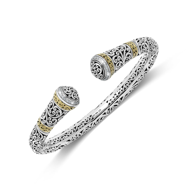 Full Adorned LH Silver Scroll Cuff with 18K Gold and Diamond Accents (.25 cts)