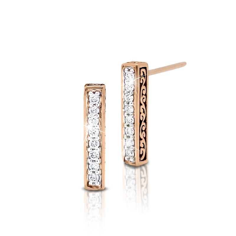 18K Rose Gold and White Diamond (0.13 CT) Bar with Classic Signature Lois Hill Scroll Stud Earrings (3mm*12mm)