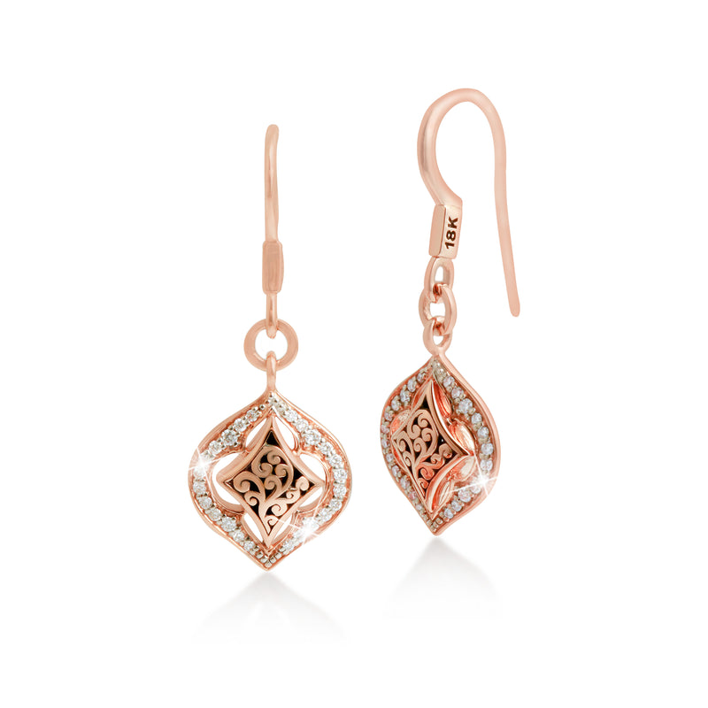 18K Rose Gold Kite and Marquise Diamond (0.25 CT) Halo with Classic Signature Lois Hill Scroll Earrings