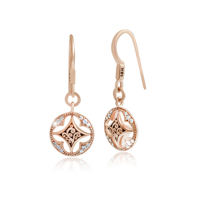 18K Rose Gold Kite and Diamond (0.33 CT) with Classic Signature Lois Hill Scroll Drop Earrings
