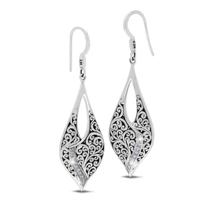 Marquise LH Signature Scroll with White Diamond (.16ct) Accents Drop Earrings