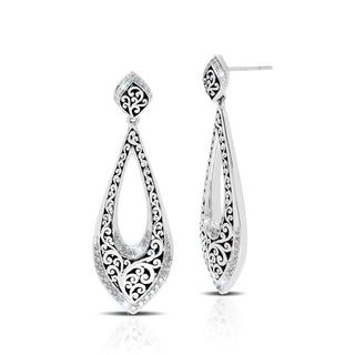 Open Peardrop LH Scroll Earring with White Diamonds