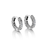 Small Square Sided LH Signature Scroll with White Diamond (.04ct) Hoop Earrings
