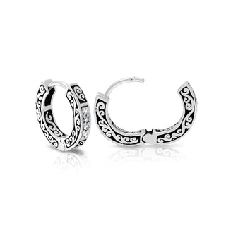 Small Square Sided LH Signature Scroll with White Diamond (.04ct) Hoop Earrings