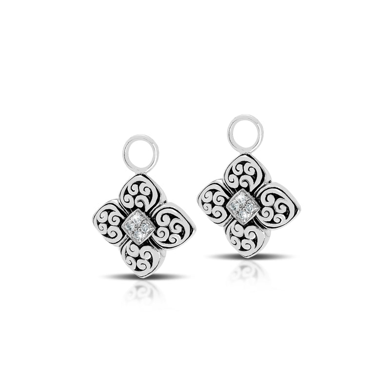 Stylized Diamond-Shaped LH Signature Scroll with White Diamond (.06ct) Center Earrings Charm