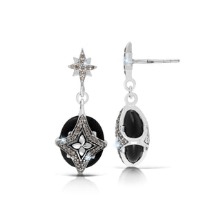 Round Black Onyx and Reversible Brown Diamond Starburst Earrings