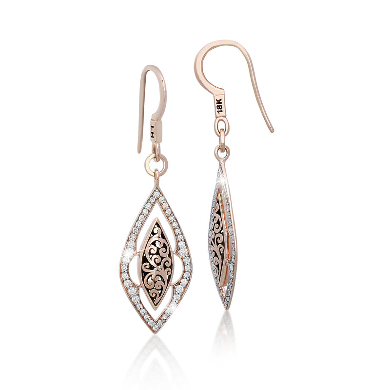 18K Rose Gold Marquise and Kite Diamond (0.50 CT) Cutout with Signature Lois Hill Srcoll Earrings (13mm*31mm)