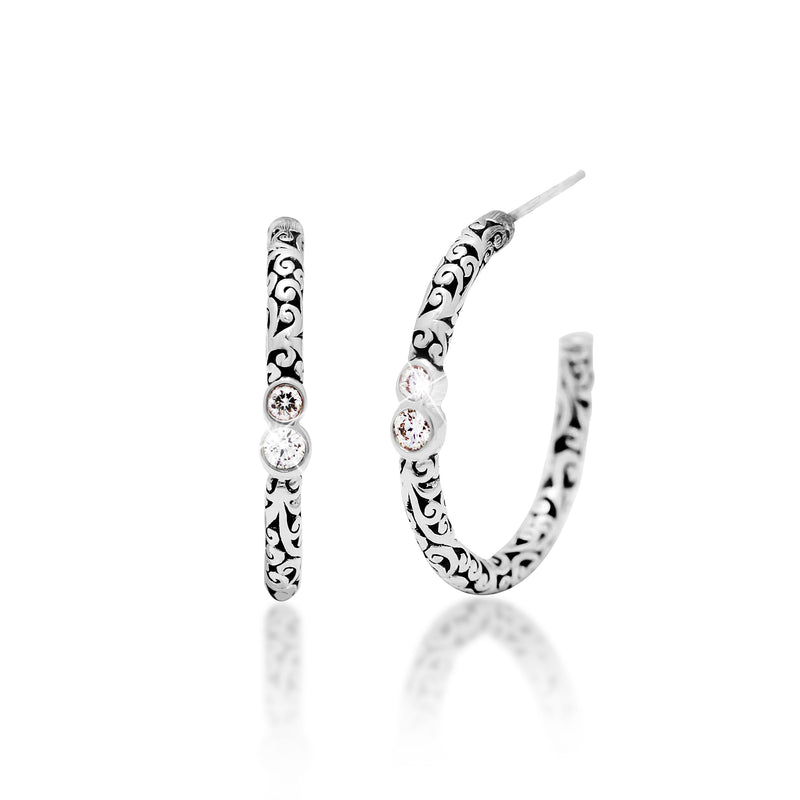 Double Diamond (0.15 CT) Dot with Classic Signature Lois Hill Scroll Hoop Earrings (22mm*2mm)