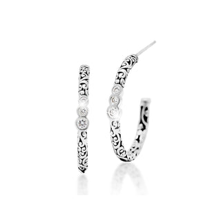 3 Diamond (0.17 CT) "Dot" Medium with Classic Signature Lois Hill Scroll Hoop (22mm Diameter)