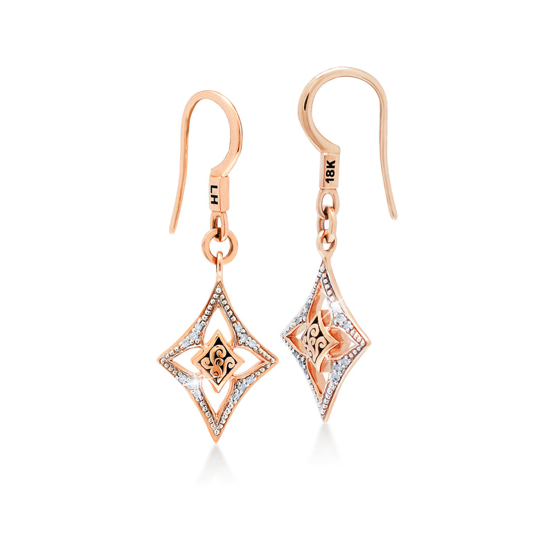 18K Rose Gold and Cutout Kite Diamond (0.10 CT) with Classic Signature Lois Hill Scroll Earrings (14mm*24mm)