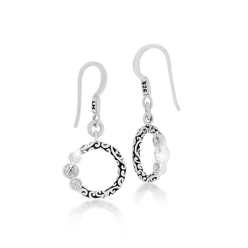 Triple Diamond (0.50 CT) Dot with Classic Signature Lois Hill Scroll Drop Earrings (16mm)
