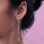 Rose-de-France Amethyst Beads with Diamond Shaped Charm Drop Earrings
