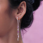 Rose-de-France Amethyst Beads with Elongated Shaped Charms Dangle Earrings