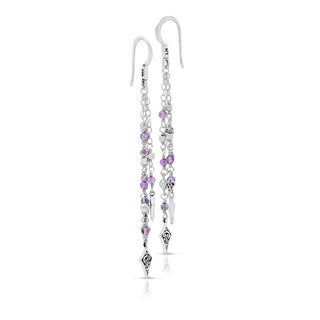 Rose-de-France Amethyst Beads with Elongated Shaped Dangle Earrings