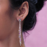 Rose-de-France Amethyst Beads on Four Strands Waterfall Dangle Post Earrings