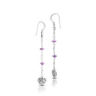 Rose-de-France Amethys Beads  With Scroll Heart Linear Earring