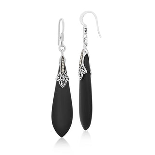 Brown Diamond, Matte Black Onyx Teardrop Earring - Lois Hill Jewelry