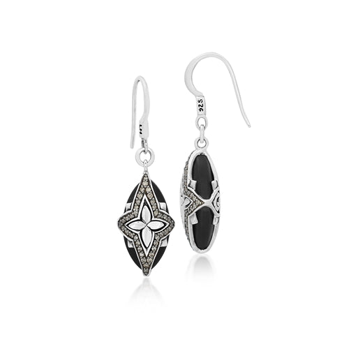 Brown Diamond & Matte Black Onyx Oval Earrings - Lois Hill Jewelry