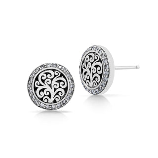 Signature Scroll with Diamond Accents Post Earrings - Lois Hill Jewelry