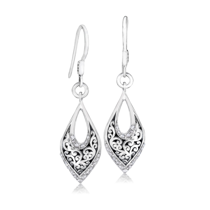White Diamond (.30ct) with LH Scroll Marquise Earrings (12mm x 25mm)