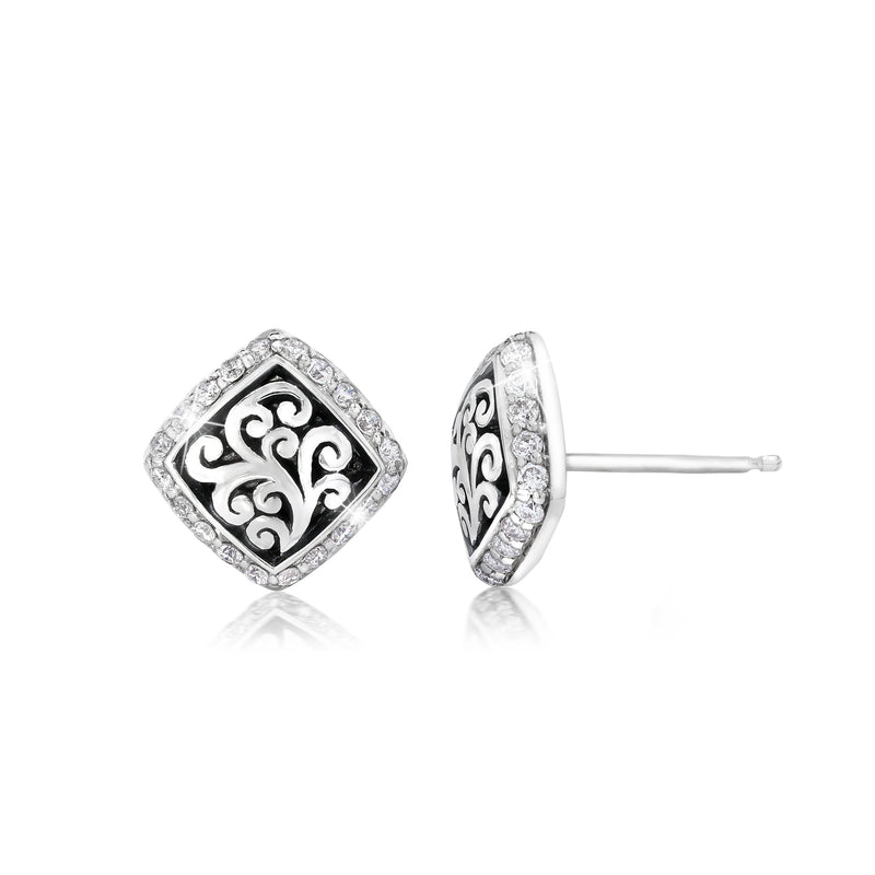 Signature Scroll with Diamond Accents Cushion-Shaped Post Earrings