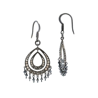 Double Teardrop Brown and Roughcut Black Diamond (2.64 CT) Cascade Earrings (20mm*24mm)