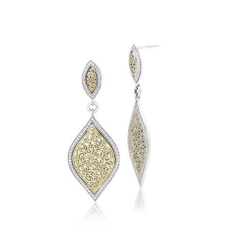 18K Gold Open Scroll Diamond Dangle Earrings - Lois Hill Jewelry