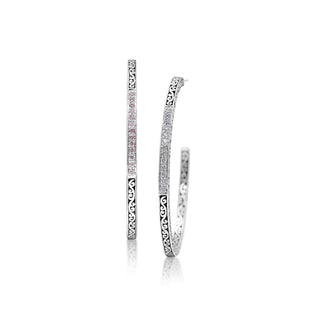 White Diamond Accent with LH Signature Scroll Hoop Earrings