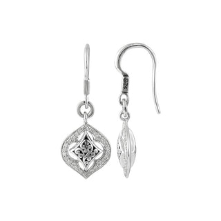 White Diamond LH Signature Scroll Marquise Open Frame Drop Earrings
