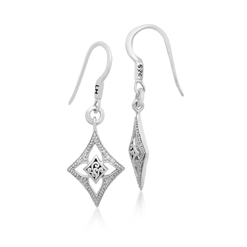 White Diamond LH Signature Scroll Small Diamond-shaped Open Frame Drop Earrings - Lois Hill Jewelry