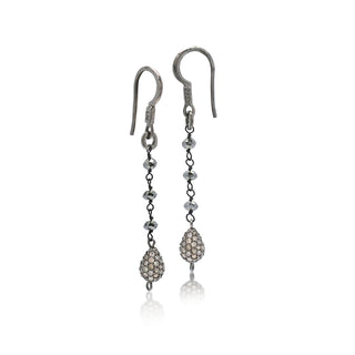 Brown Diamond (1.66 CT) Ball with Roughcut Diamond Beads Dangle Earrings (35mm)